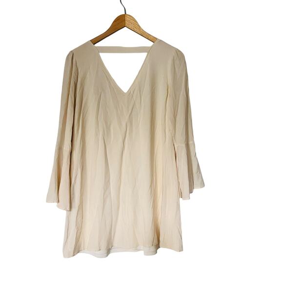 Altar’s State Floral Embroidered Long Bell Sleeve Dress Size S Small Cream Red - Picture 2 of 7